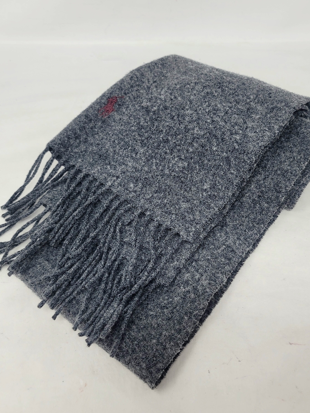 VTG Polo Ralph Lauren Unisex 100% Scotland Wool Charcoal Grey Scarf 90s Preppy - Picture 5 of 13
